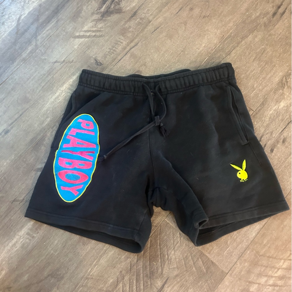 PLAYBOY Black Athletic Shorts with Yellow Logo